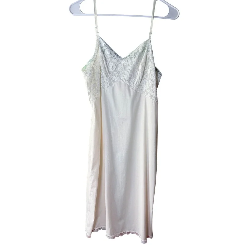 Sears Vintage Lace Trim Full Slip Dress White Size 34 Average